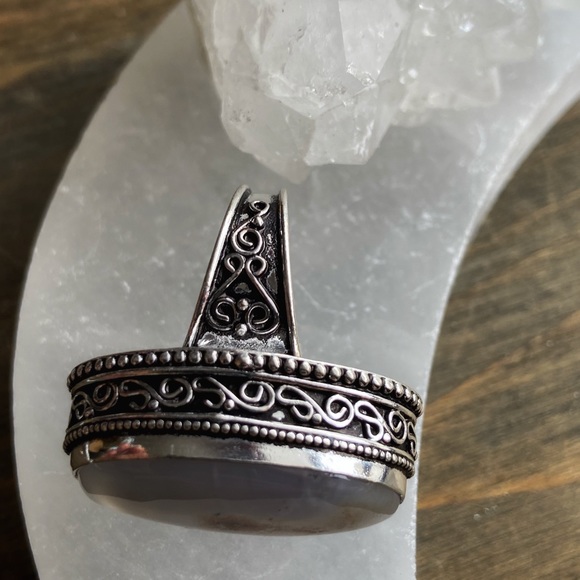 HUGE MONTANA AGATE STERLING SILVER RING - Picture 6 of 9